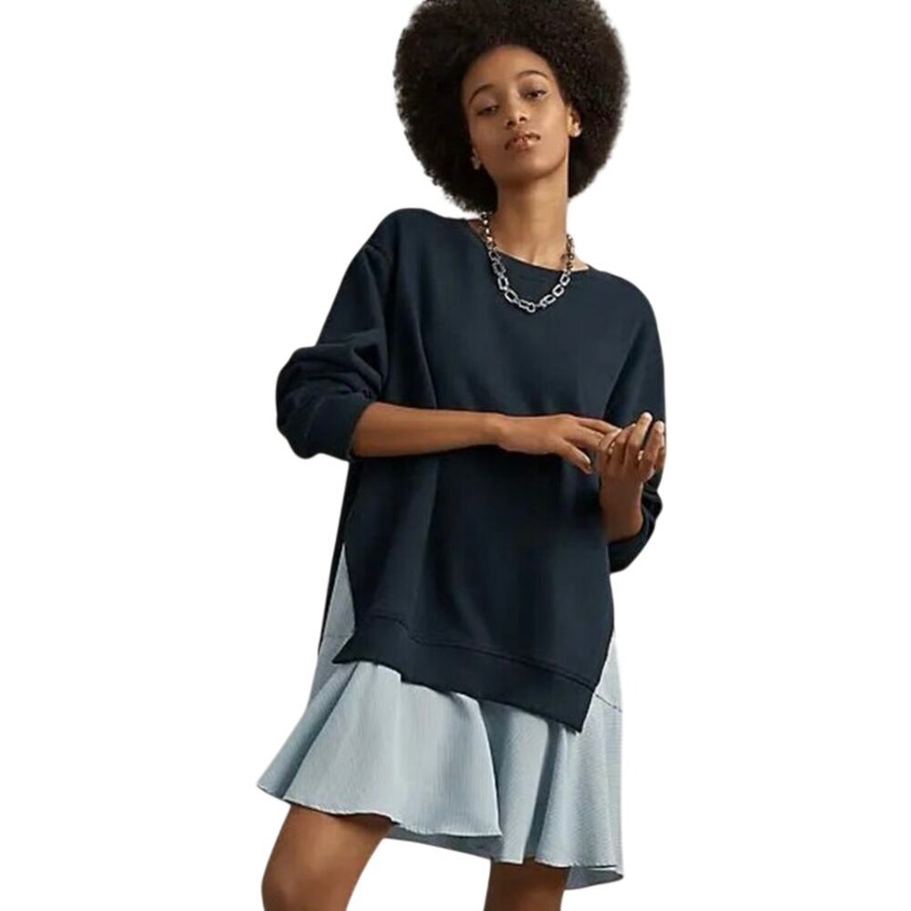 Maeve Longsleeve Twofer Dress Size Small 100% Cotton Blue